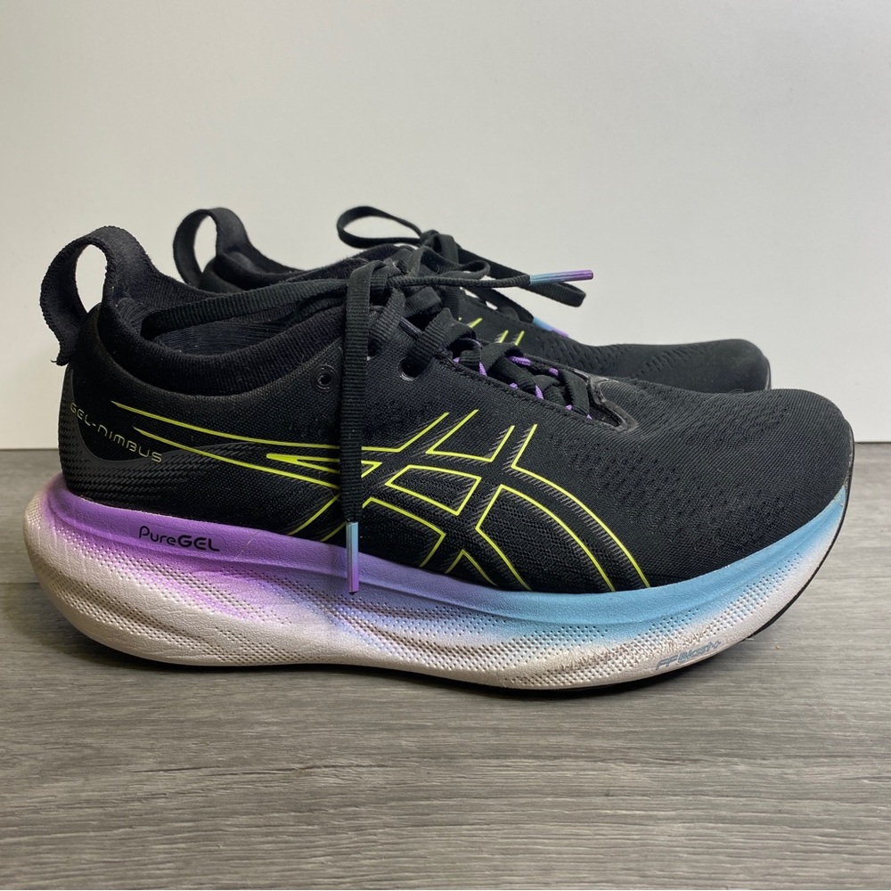 ASICS Gel Nimbus 25 Women Black Neon Purple Running Shoes Sneakers US Size 7